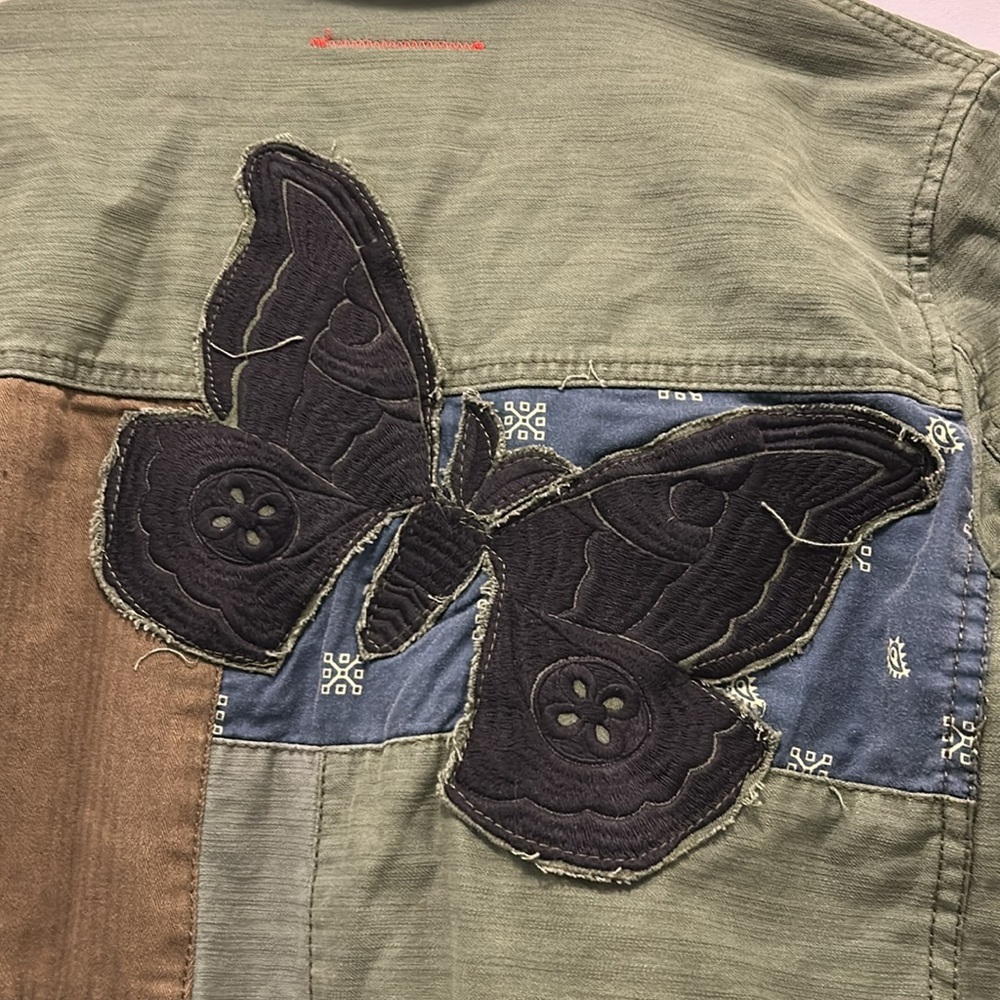 Anthropologie Hei Hei Boho Patchwork Army Green Utility Jacket - Picture 4 of 6